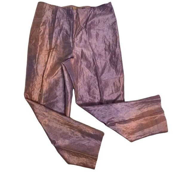 Vintage Linen Blend Flat Front Dress Pants 14 Purple Straight Leg Ankle Crop Zip - Picture 1 of 5